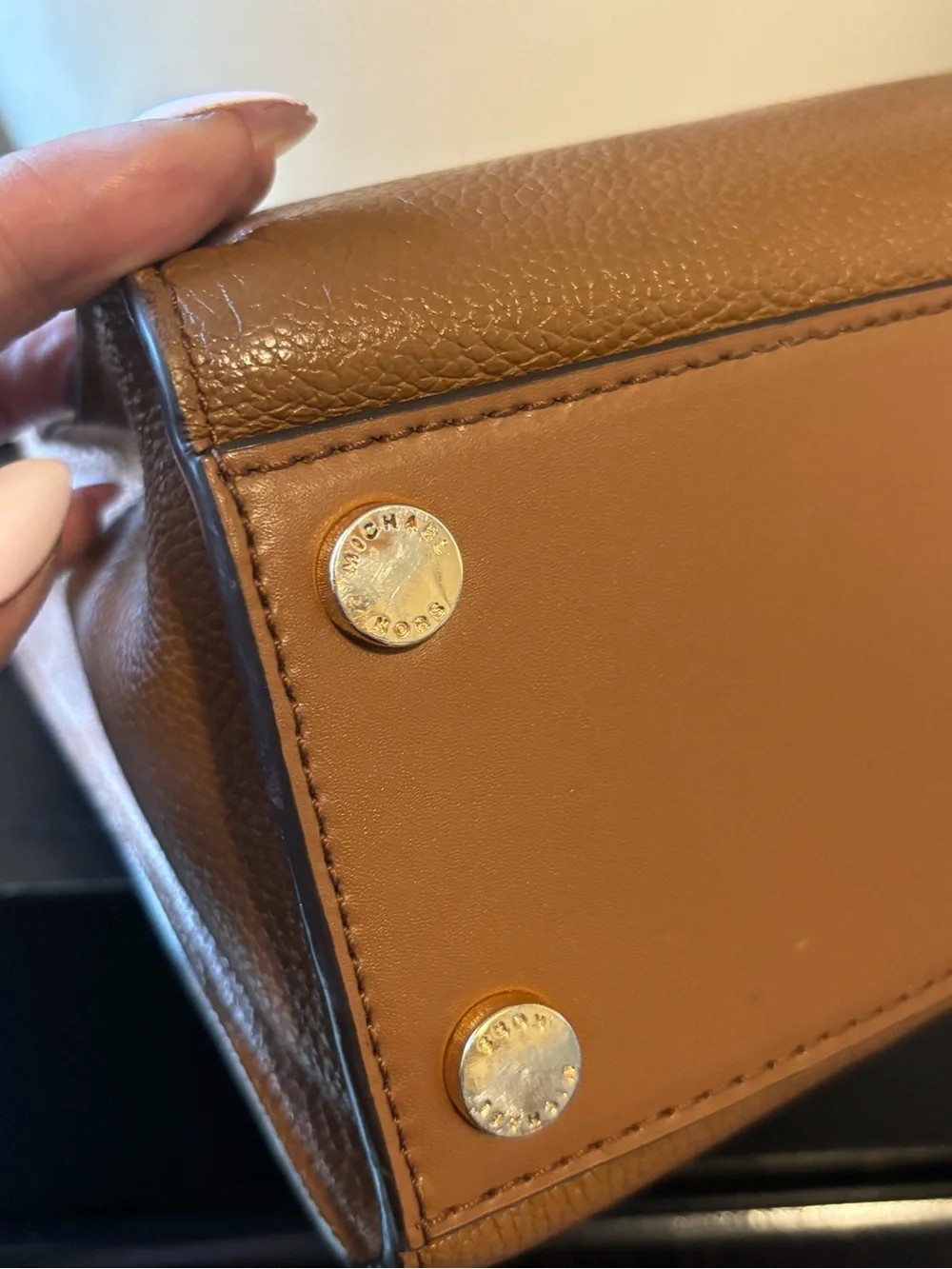 MICHAEL KORS Brown Leather Satchel with Gold Logo